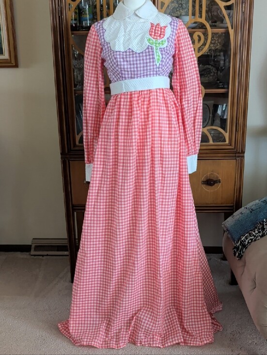 Source Unknown Dresses & Skirts - Vintage Pink Gingham Maxi Dress with White Collar